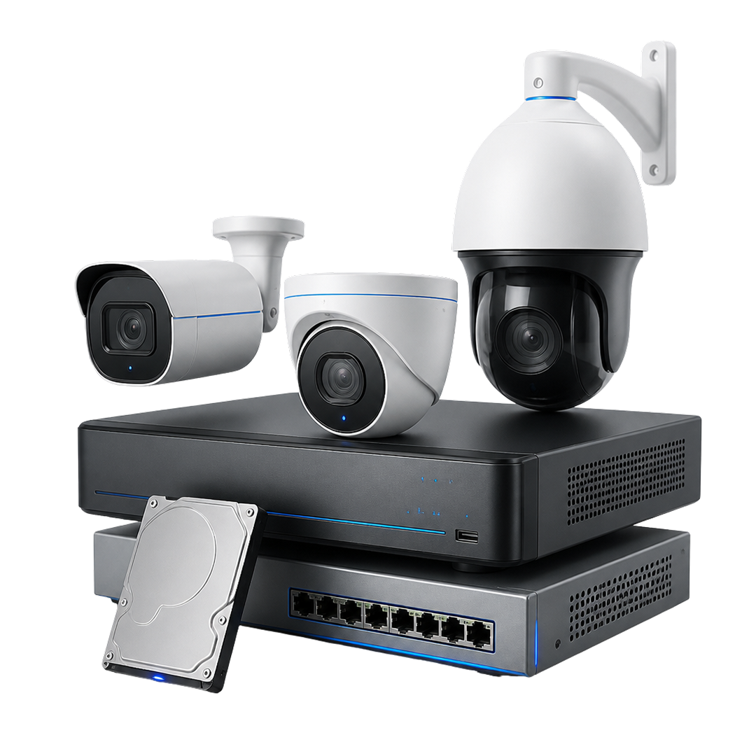 Digital security concept with shield, firewall bricks, cloud storage, laptop, key device, and data analytics screen.