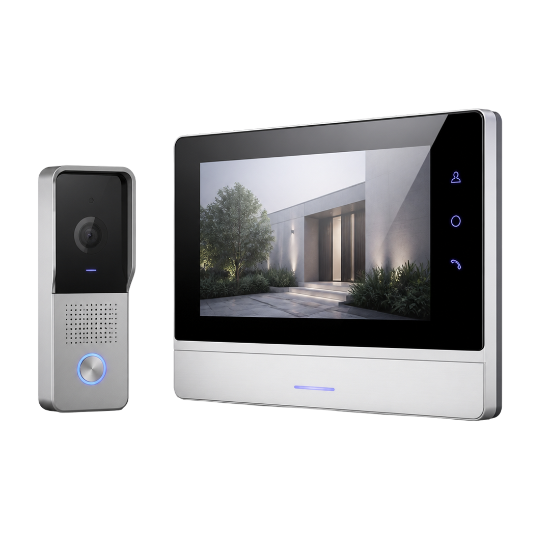 Black external hard drive enclosure with four bays and two hard drives placed next to it.