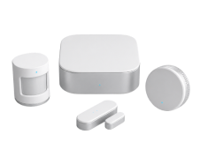 Tablet displaying a network diagram with a magnifying glass and a drone beside it.